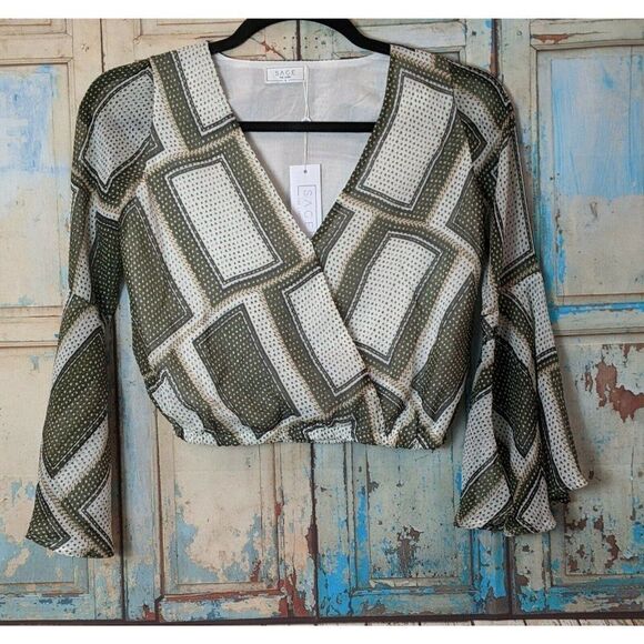 Sage The Label Womens Small White Olive Printed - Picture 1 of 7